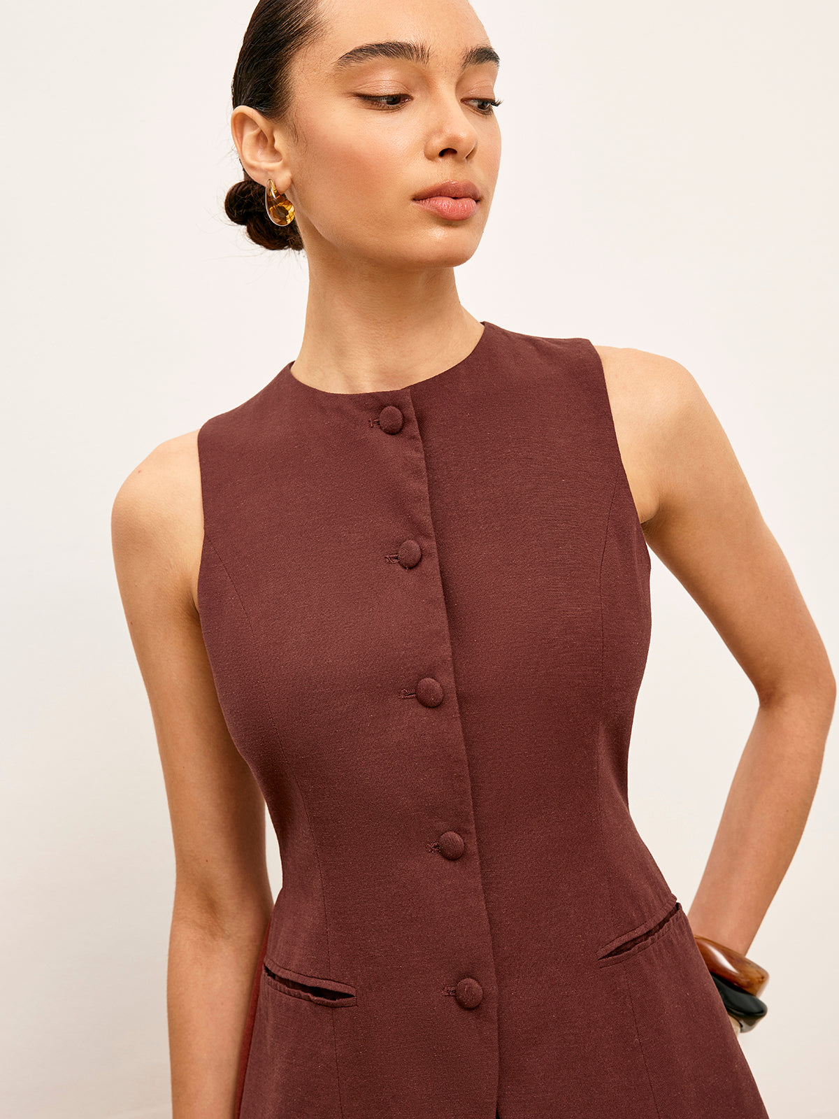 Button-Up Vest With Pocket Detail