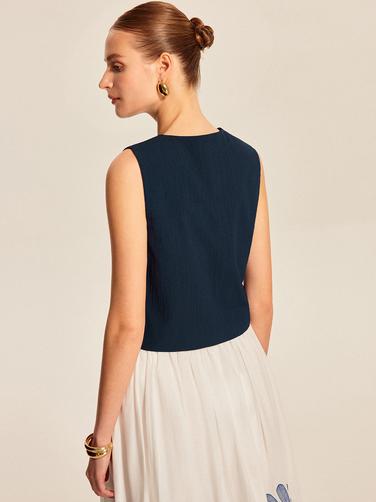 Tie Front Beaded Sleeveless Top