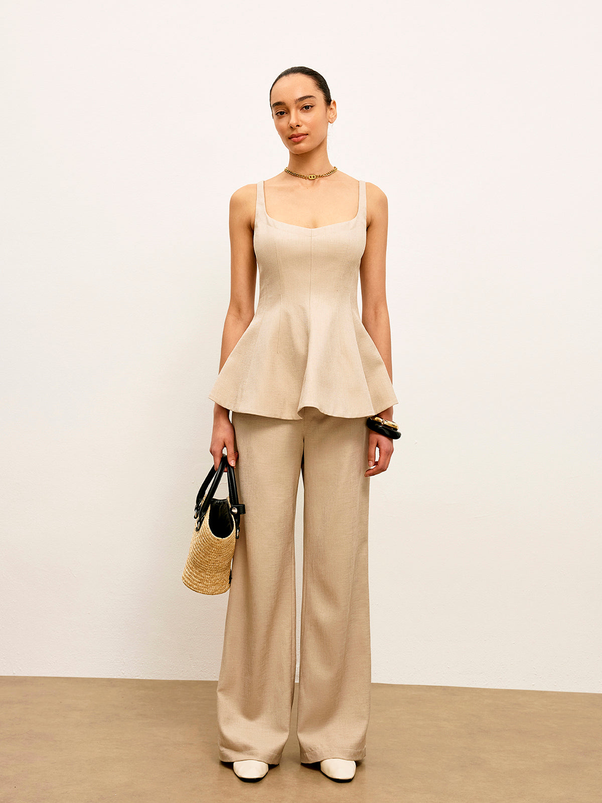 Back Zipper Peplum Flare Top