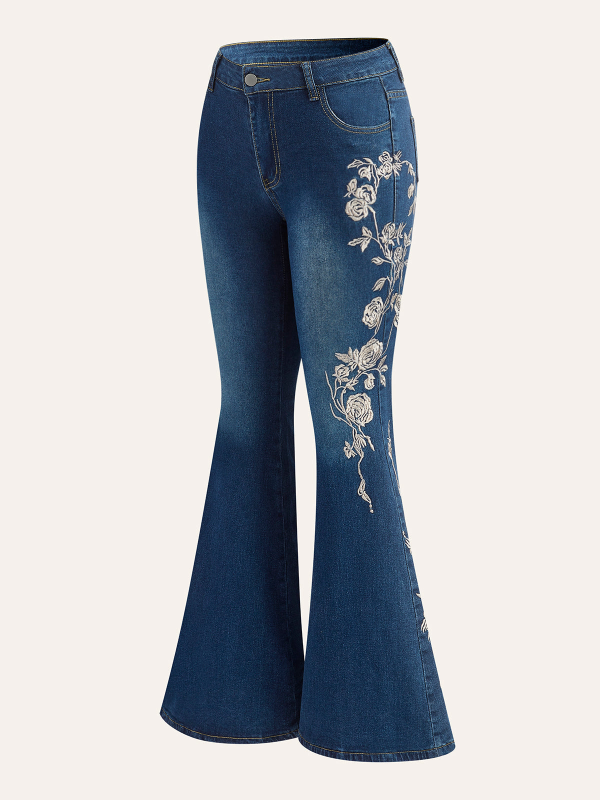Mid-Waist Embroidered Flared Jeans