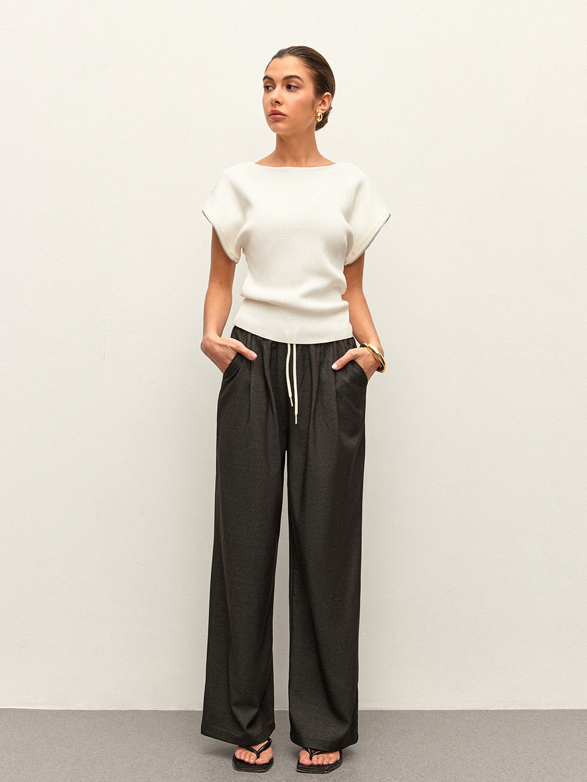 High-Waist Pocket Detail Drawstring Pants