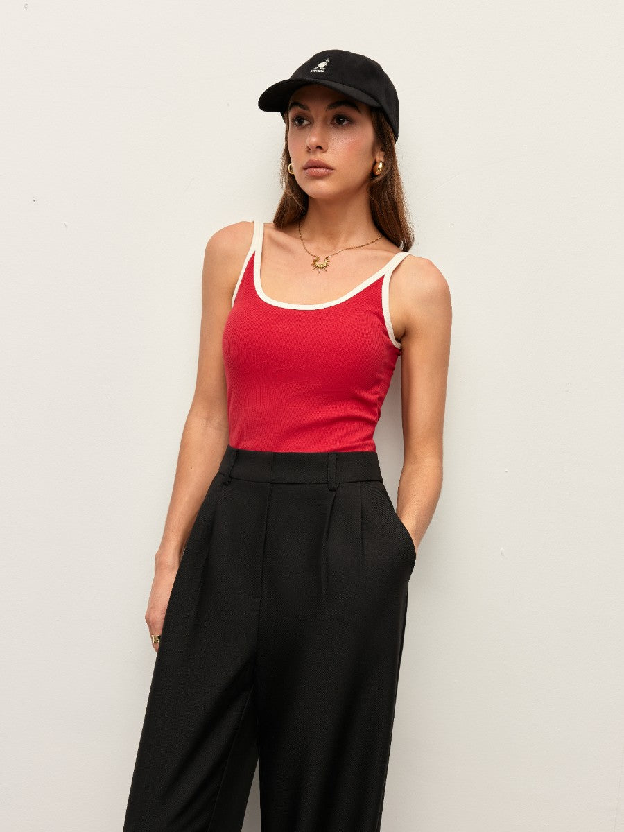 Contrast Trim Ribbed Cami Top