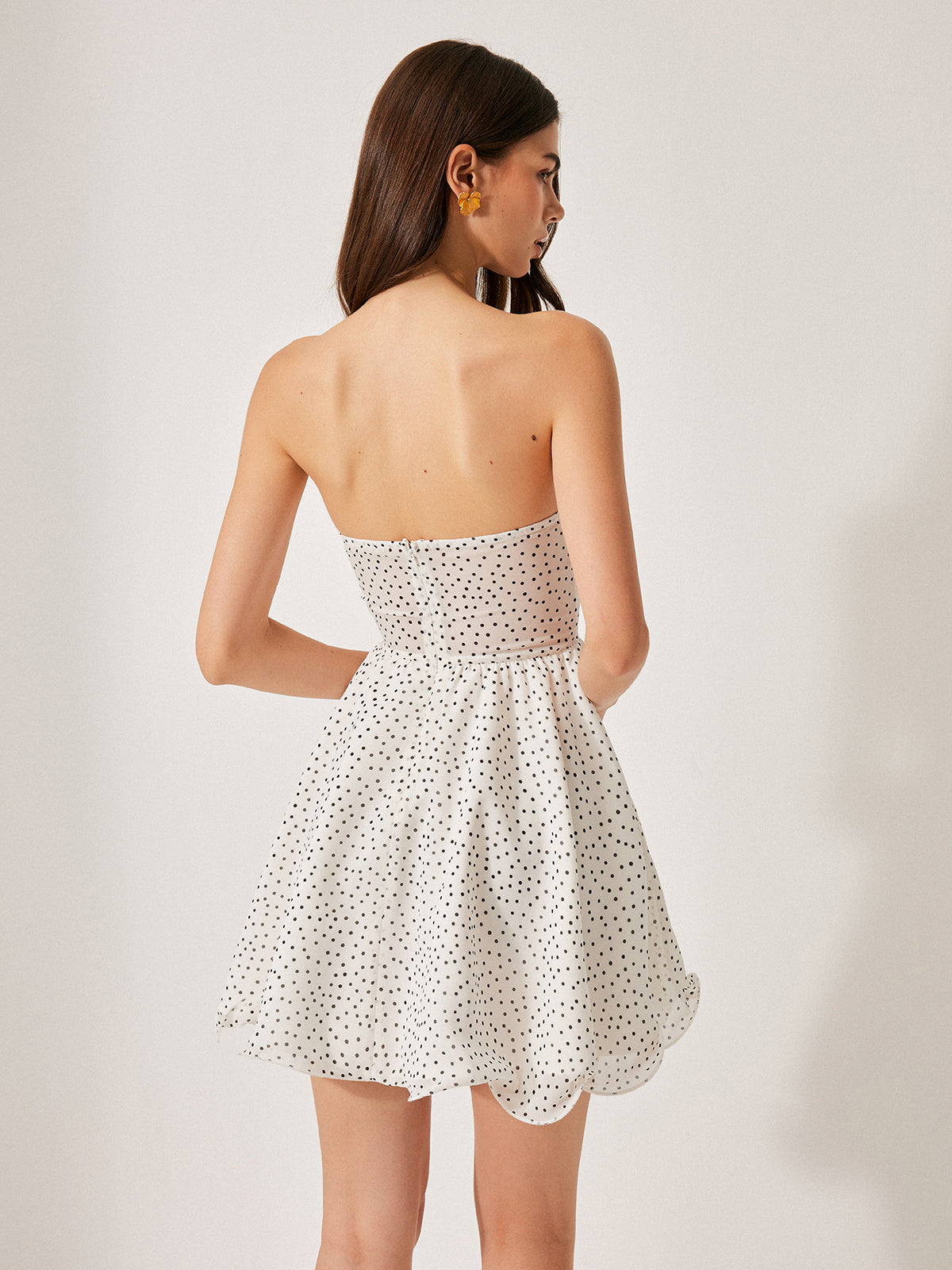 Semi-Sheer Polka Dot Dress With Scarf Detail