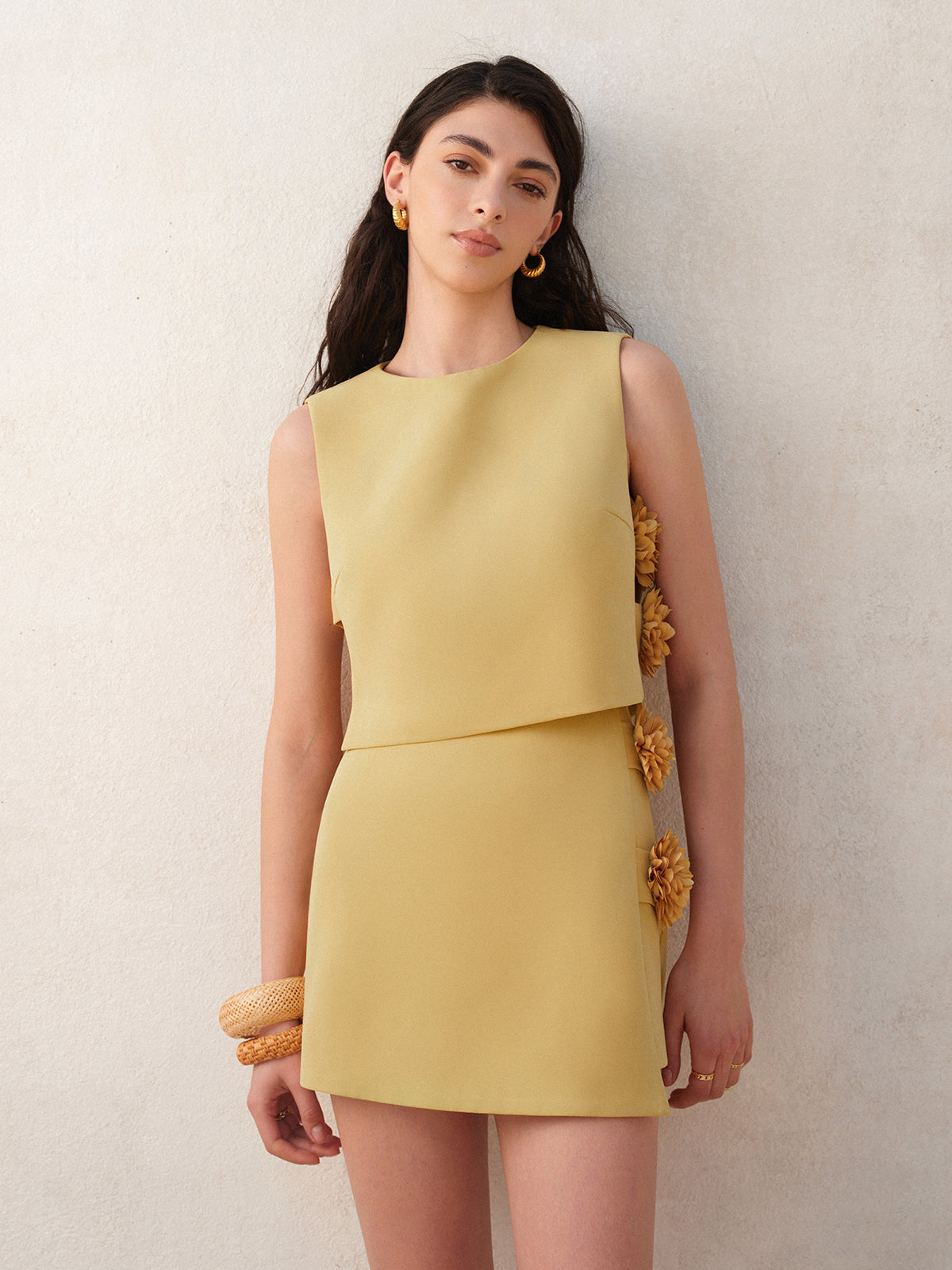 3D Floral Embellished Short Skirt Set