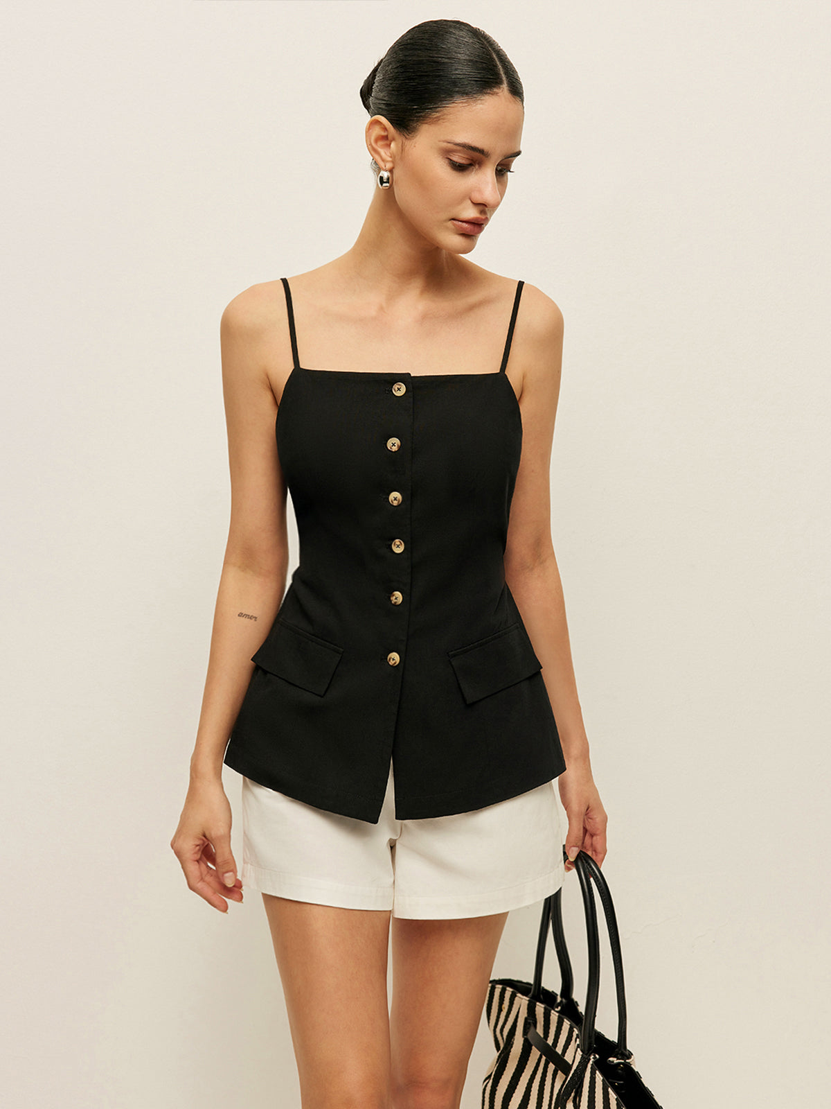 Cotton Button Tie-Back Tank Top