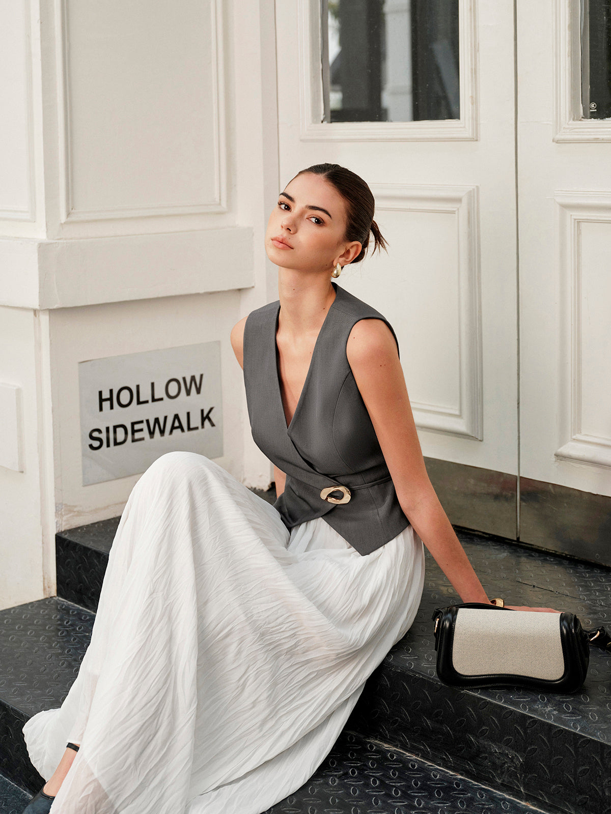 V-Neck Metal Tie-Back Vest With Belt