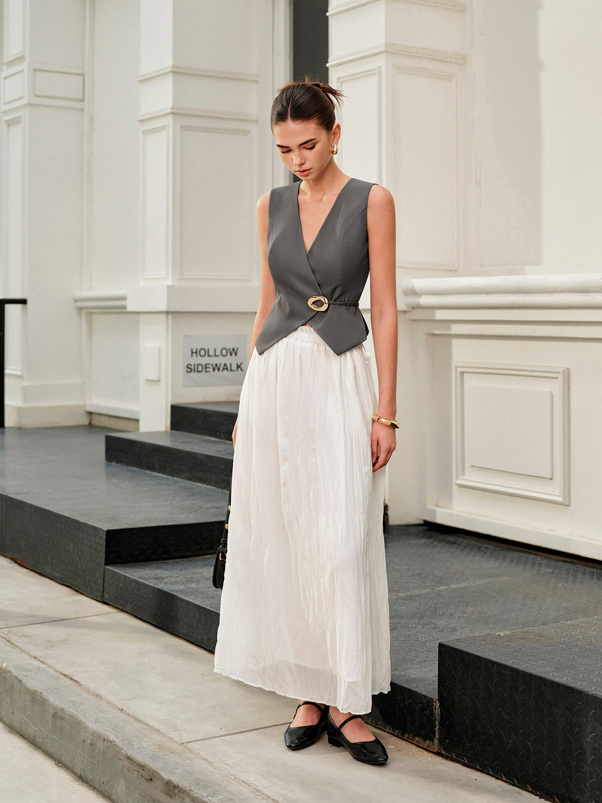 V-Neck Metal Tie-Back Vest With Belt