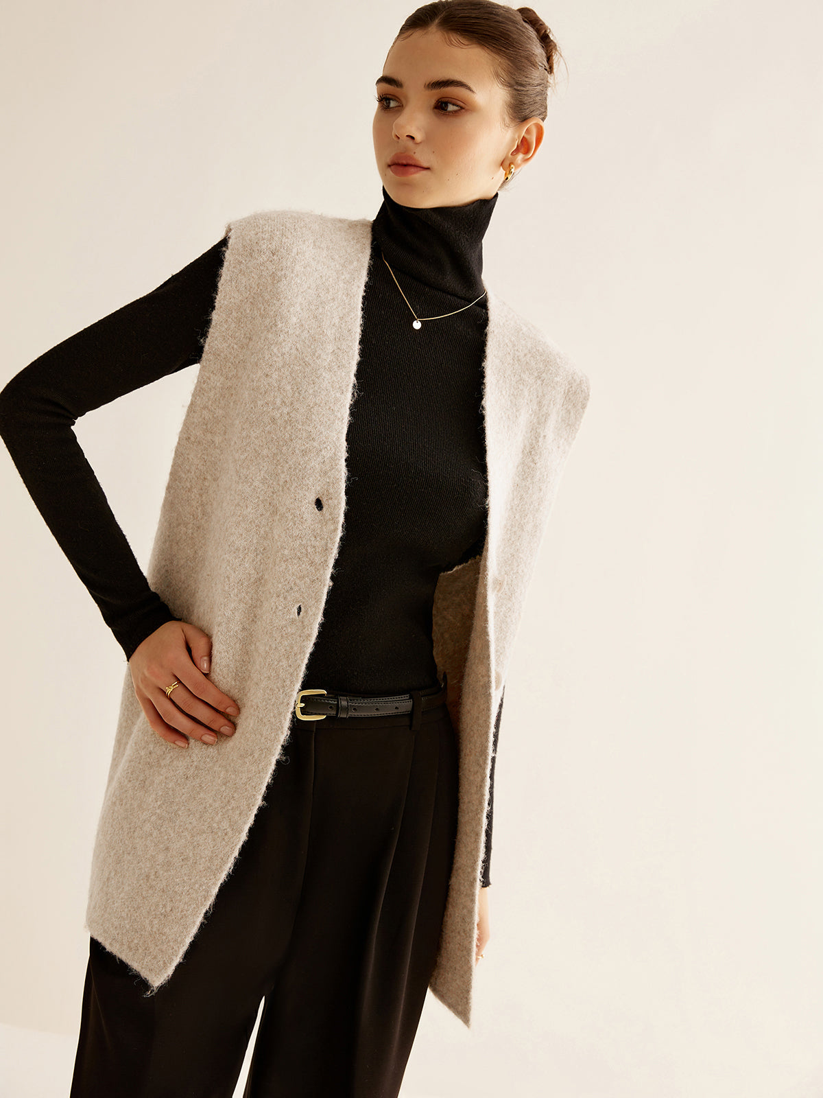 Wool-Blend Breasted Sweater Vest