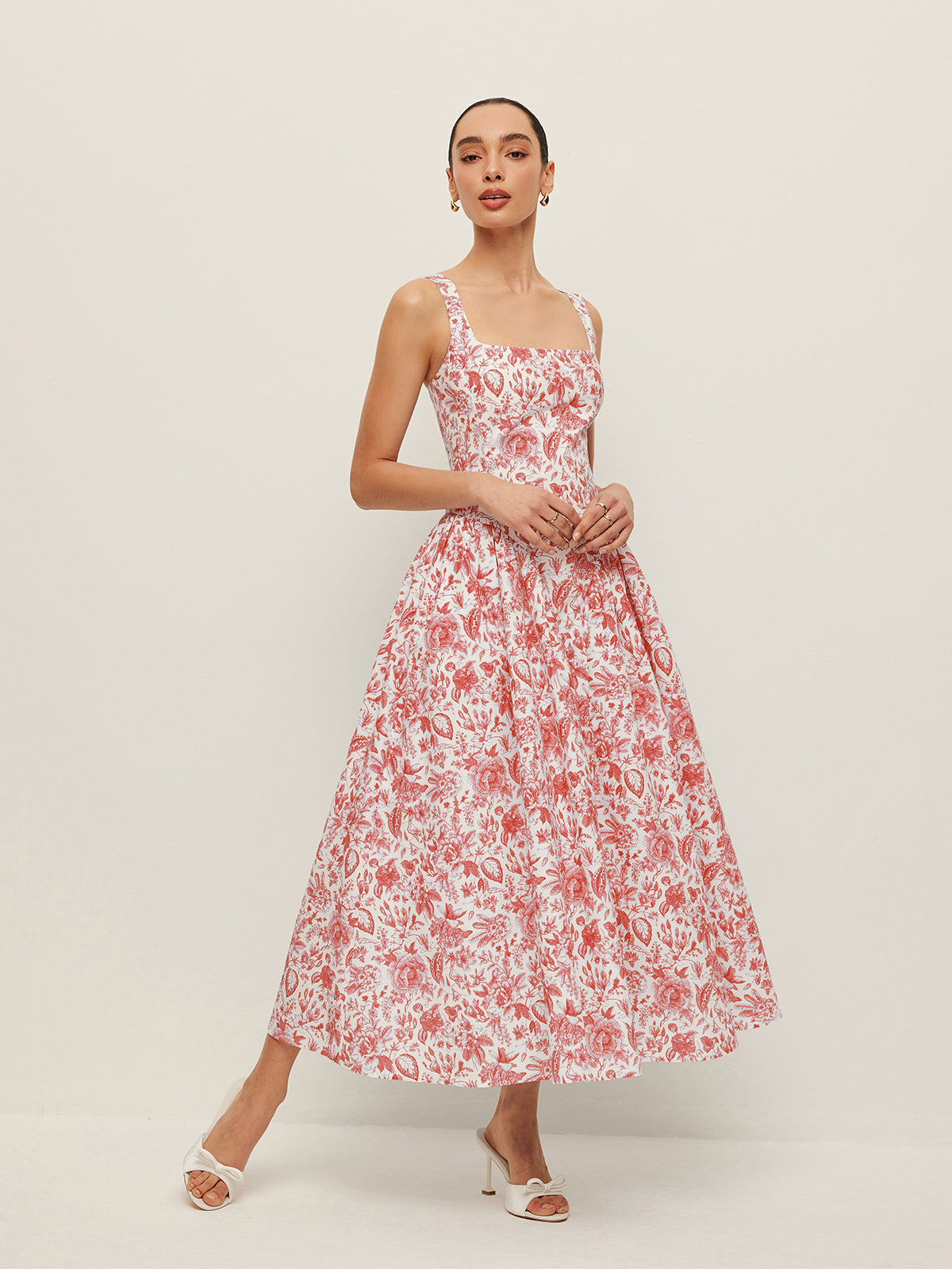 Square-Neck Printed Dress With Pockets