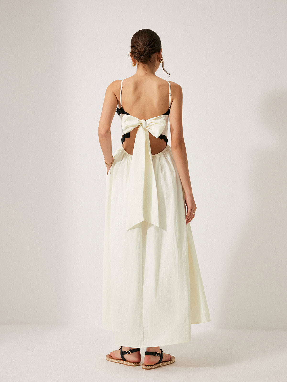 Scalloped Trim Back Tie Dress