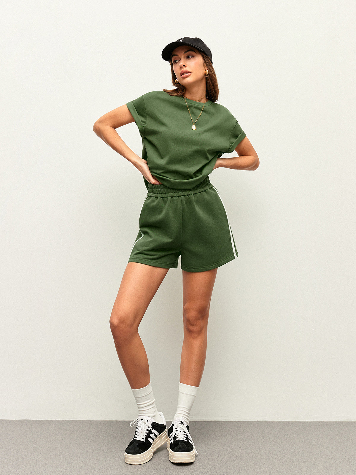 Cotton Stripe Side Detail Shorts Set