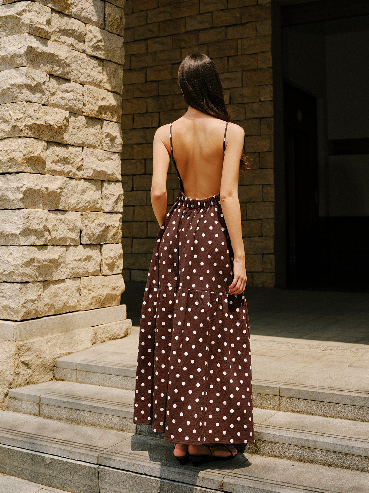 Cotton Backless Polka Dot Dress