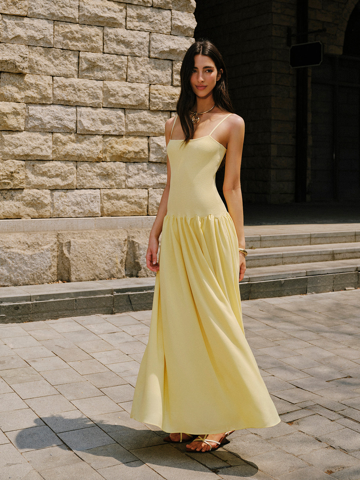 Pleated Hem Cami Sweater Dress