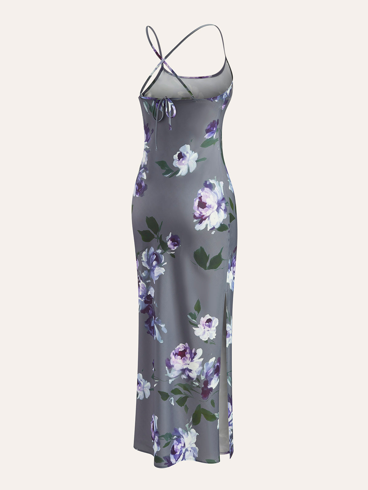 Satin Floral Print Side-Slit Dress