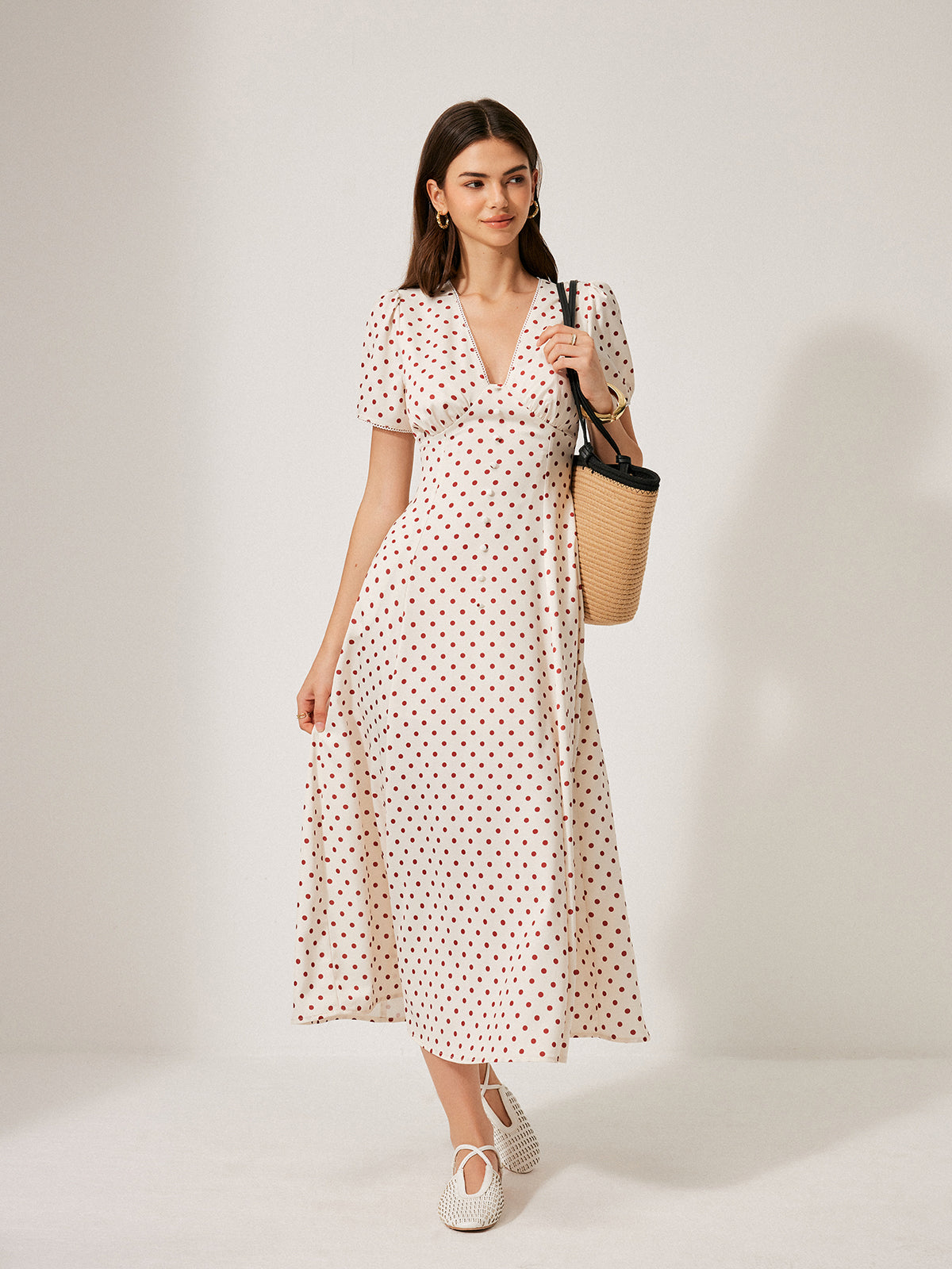 Polka Dot Puff Sleeve Dress