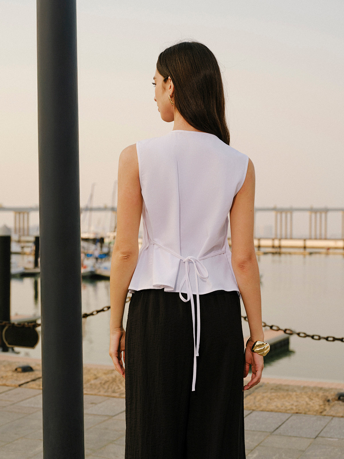 Cotton & Linen Pleated Back Tie Top