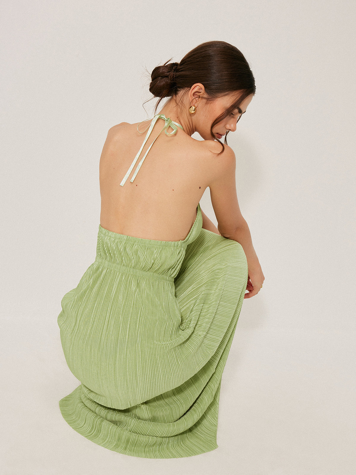 Pleated Halter Backless Dress