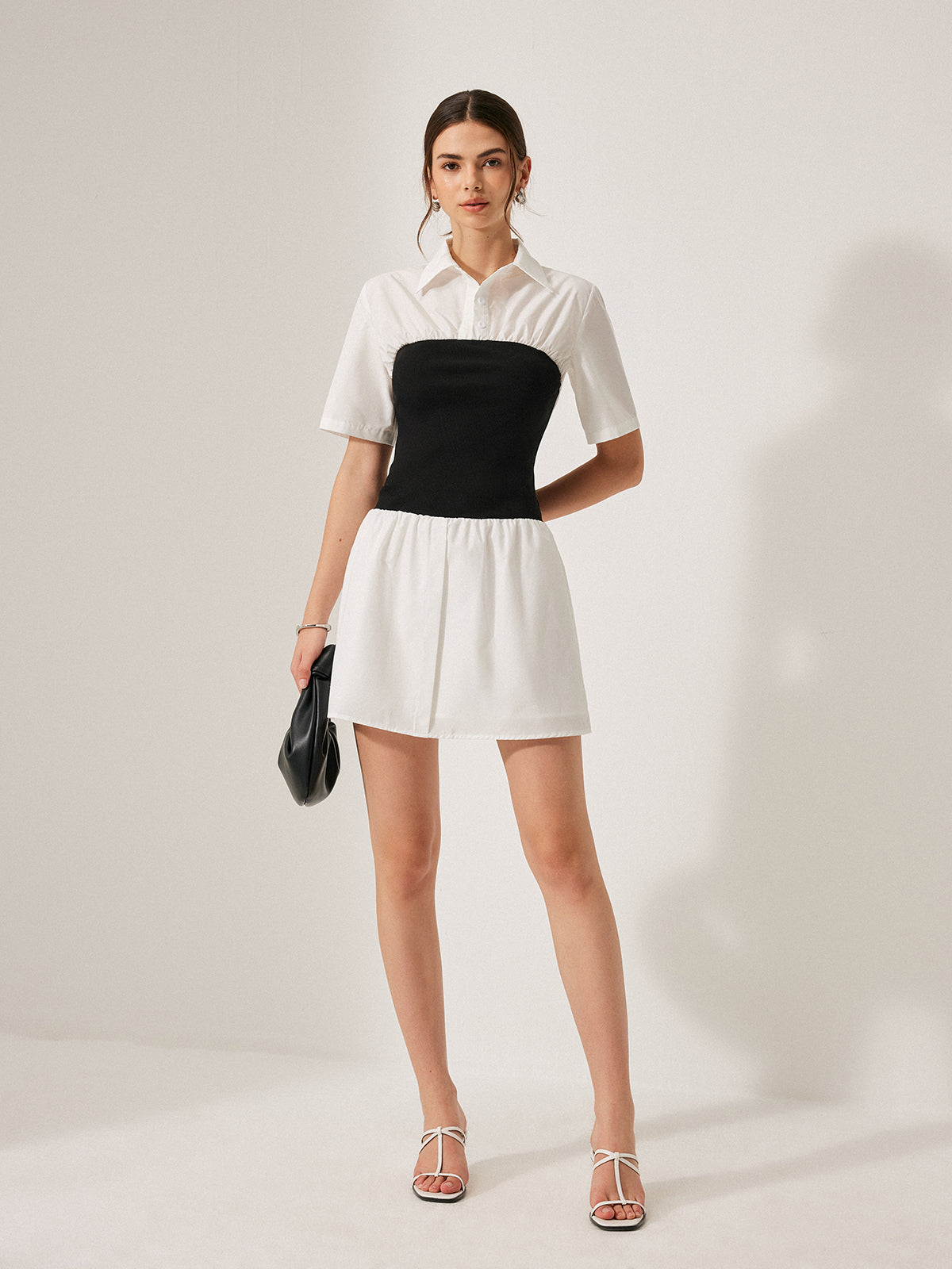 2 in 1 Panel Decor Button Lapel Shirt Dress