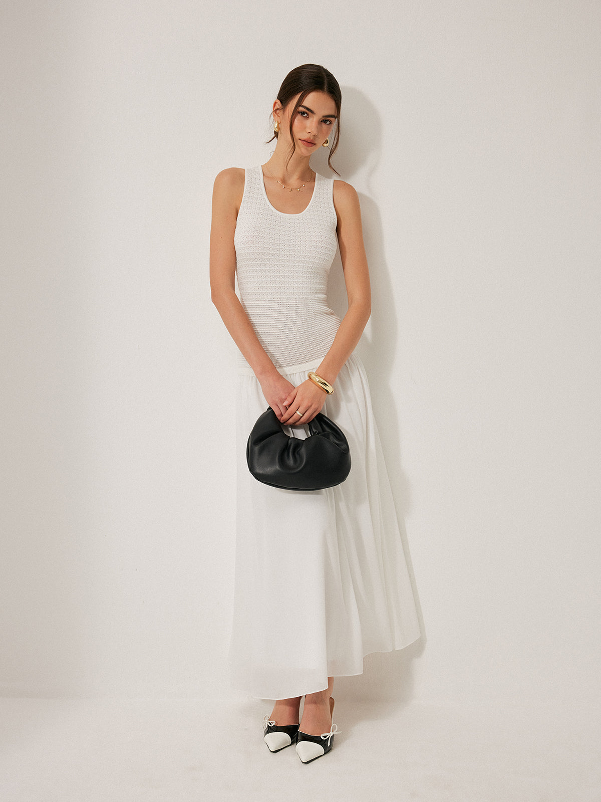 Semi-Sheer Knit Sleeveless Dress