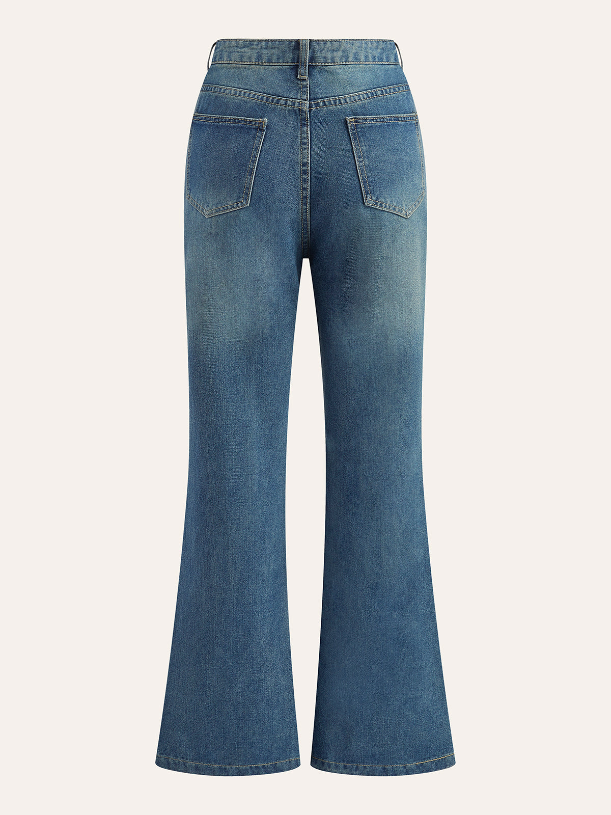 Mid-Waist Decor Button Zipper Flare Denim Jeans