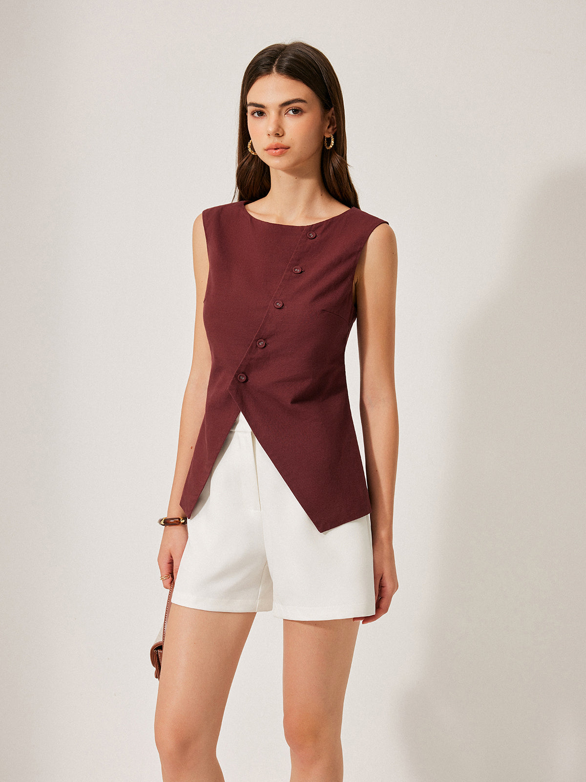 Cotton & Linen Button Detail Top