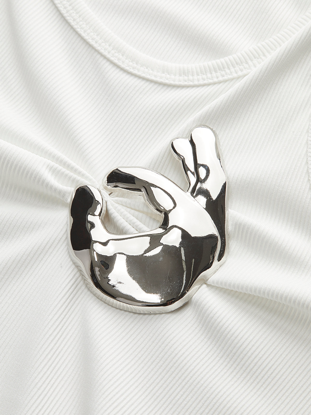 Ribbed Knit Top With Metal Detail