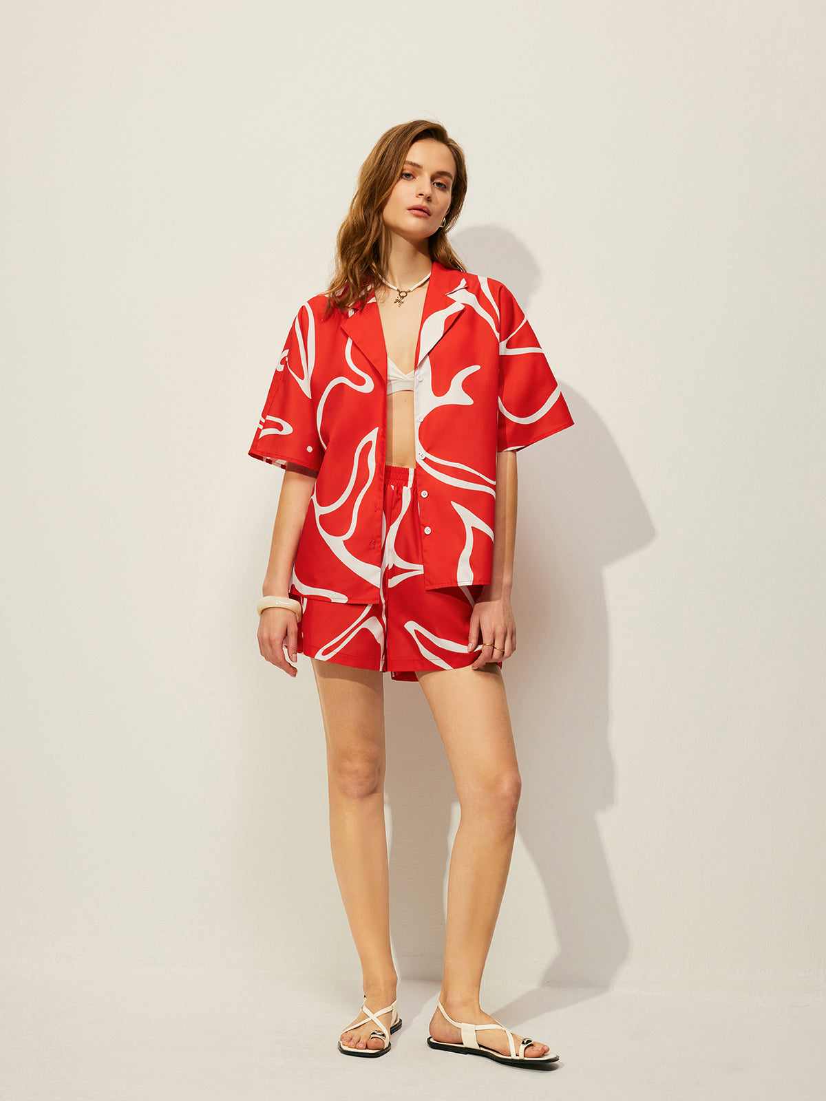 Abstract Print Shirt With Shorts Set