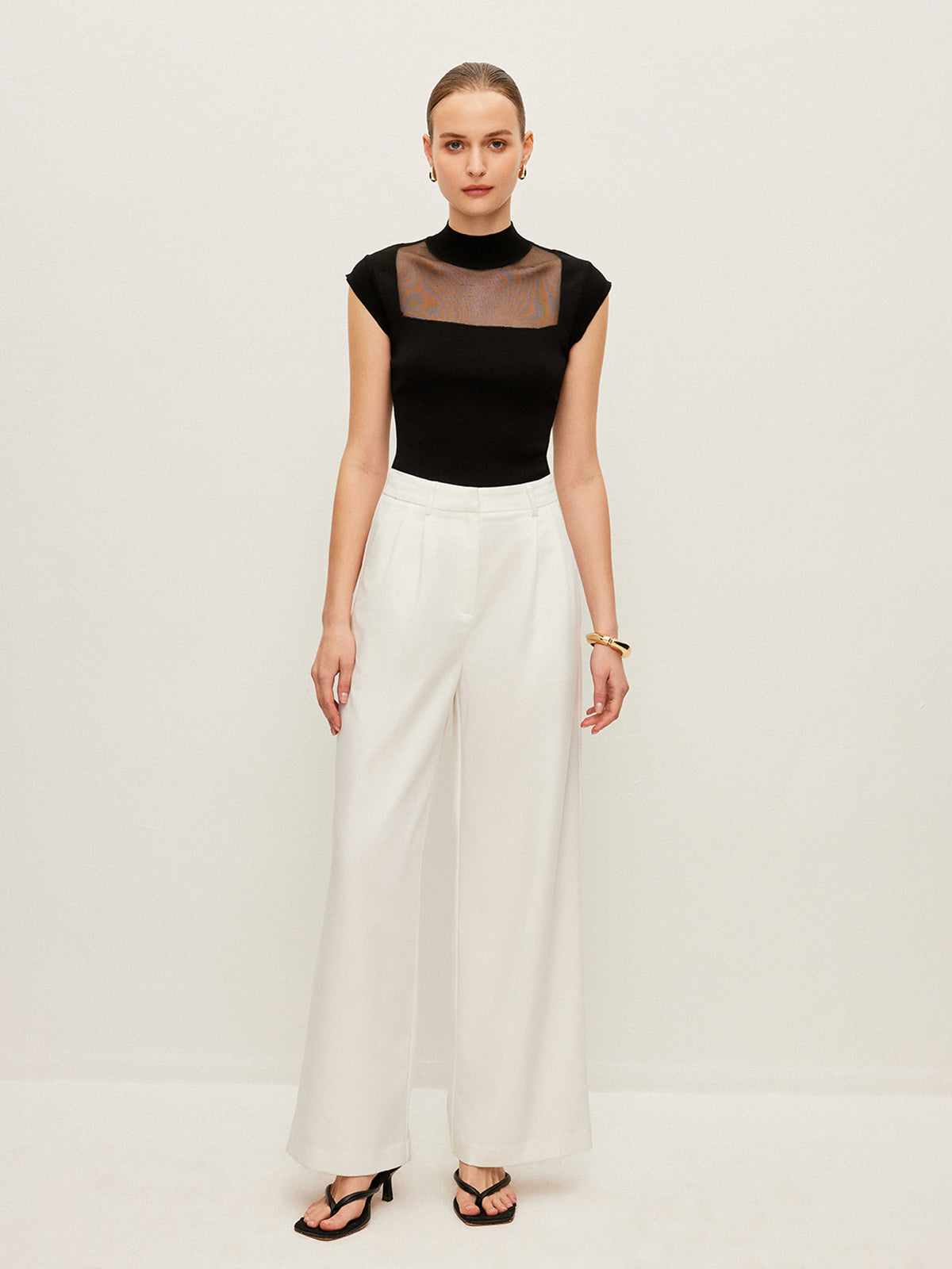 Mesh Panel Mock Neck Top