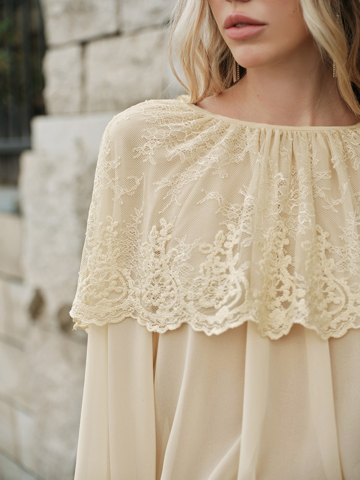 Semi-Sheer Lace Chiffon Blouse