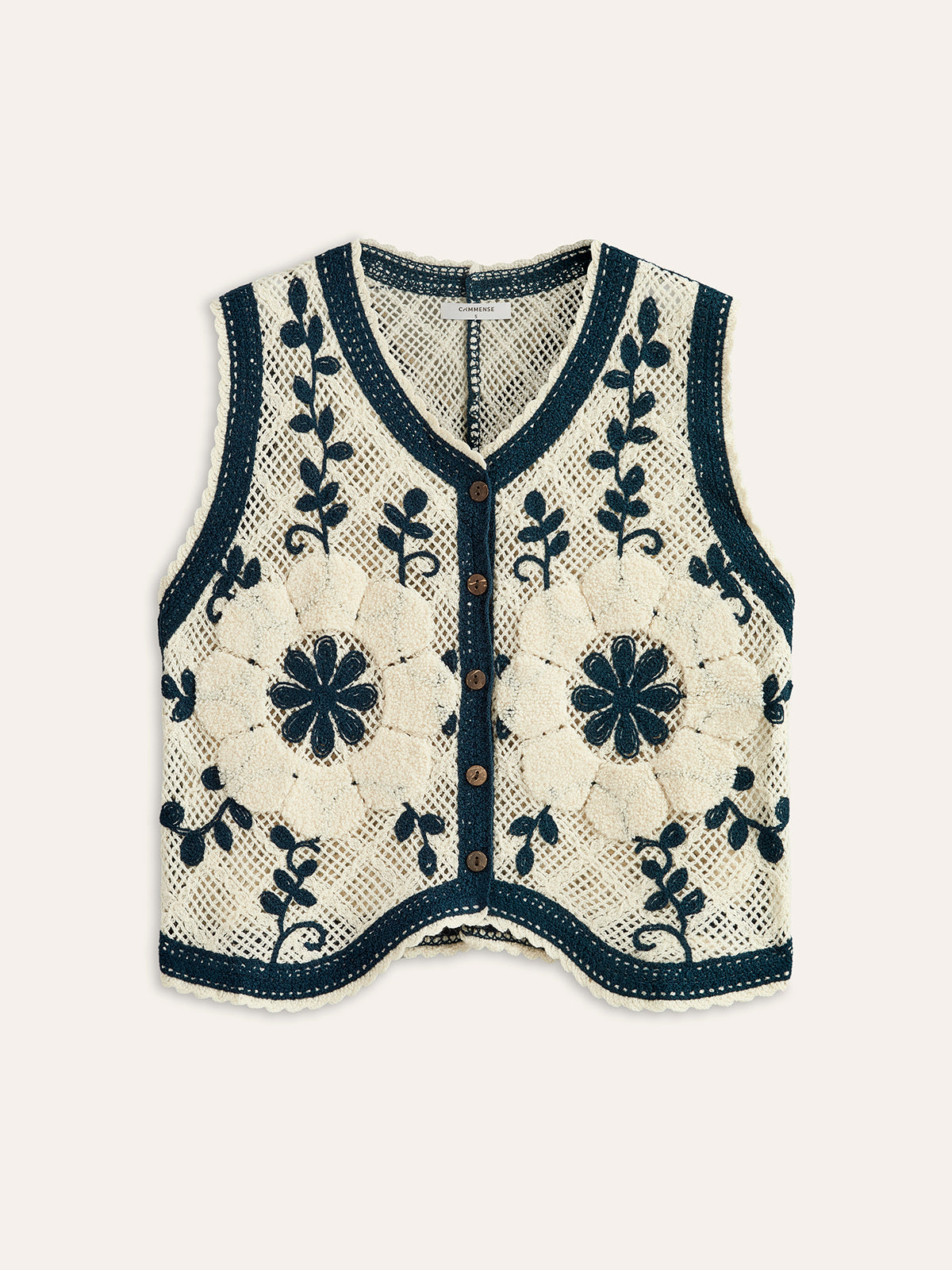 Embroidered Crochet Knit Vest