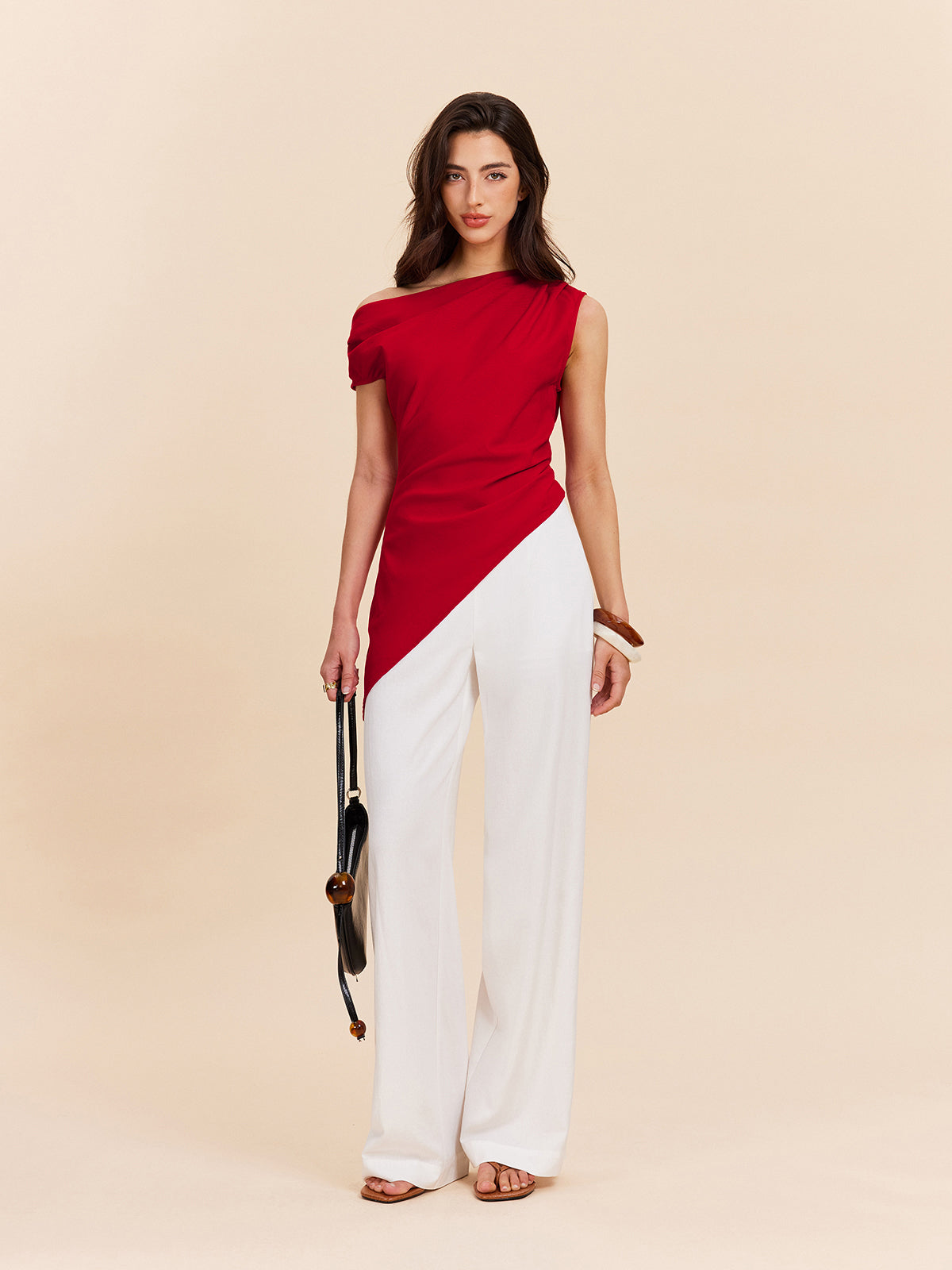 Cotton & Linen One-Shoulder Top