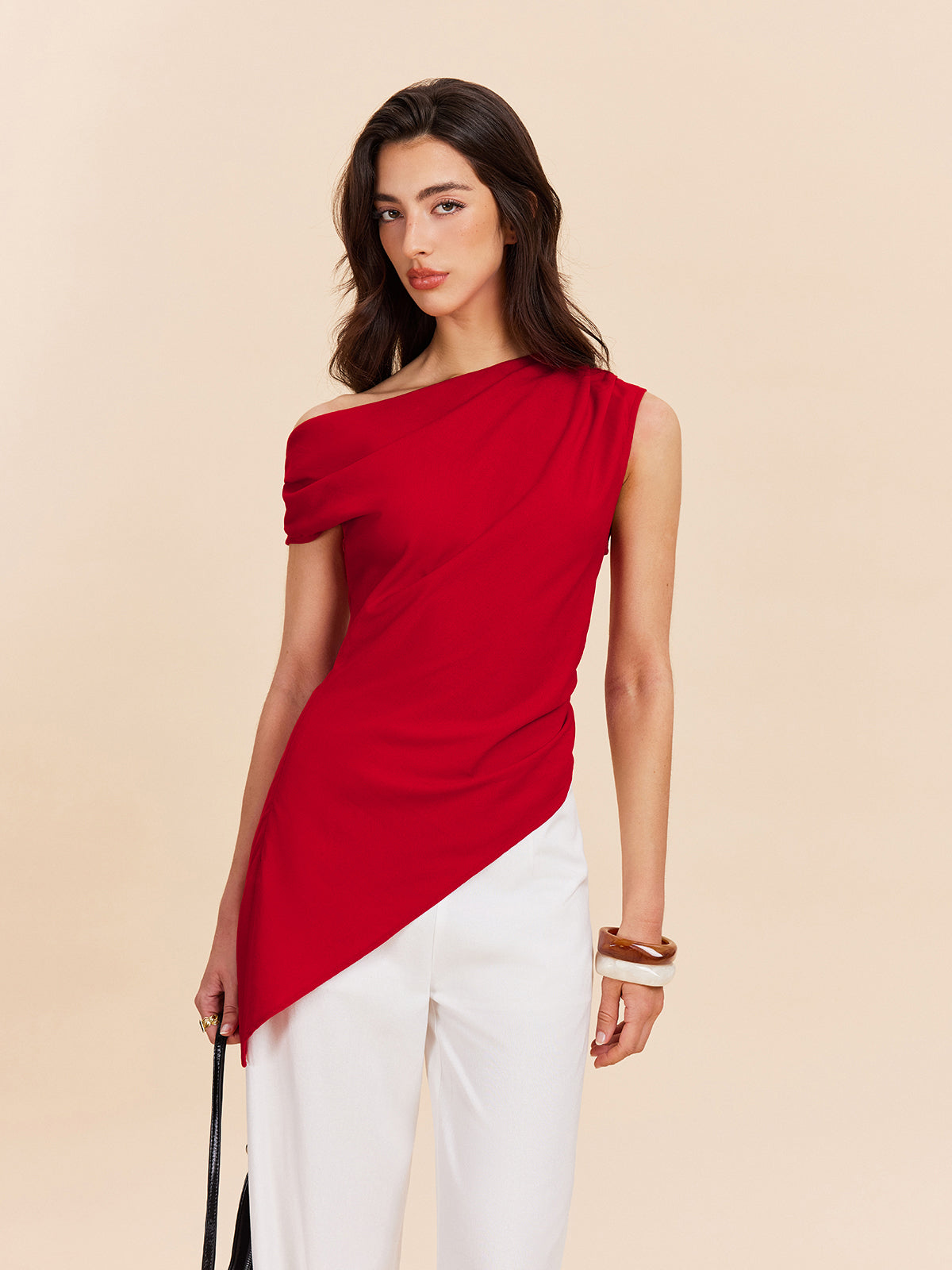Cotton & Linen One-Shoulder Top