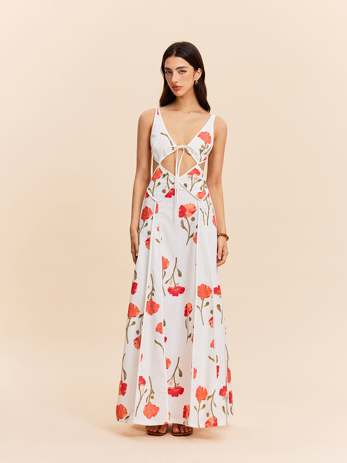 Floral Cut-Out Tie-Back Dress