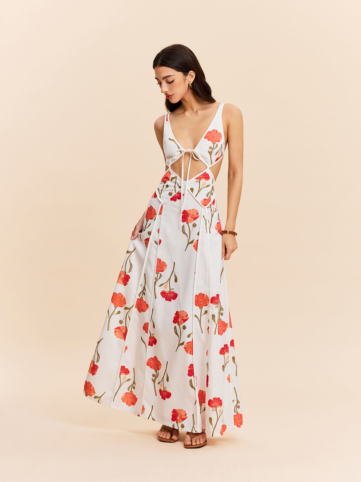 Floral Cut-Out Tie-Back Dress