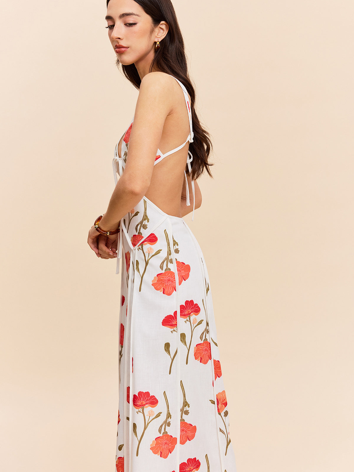 Floral Cut-Out Tie-Back Dress