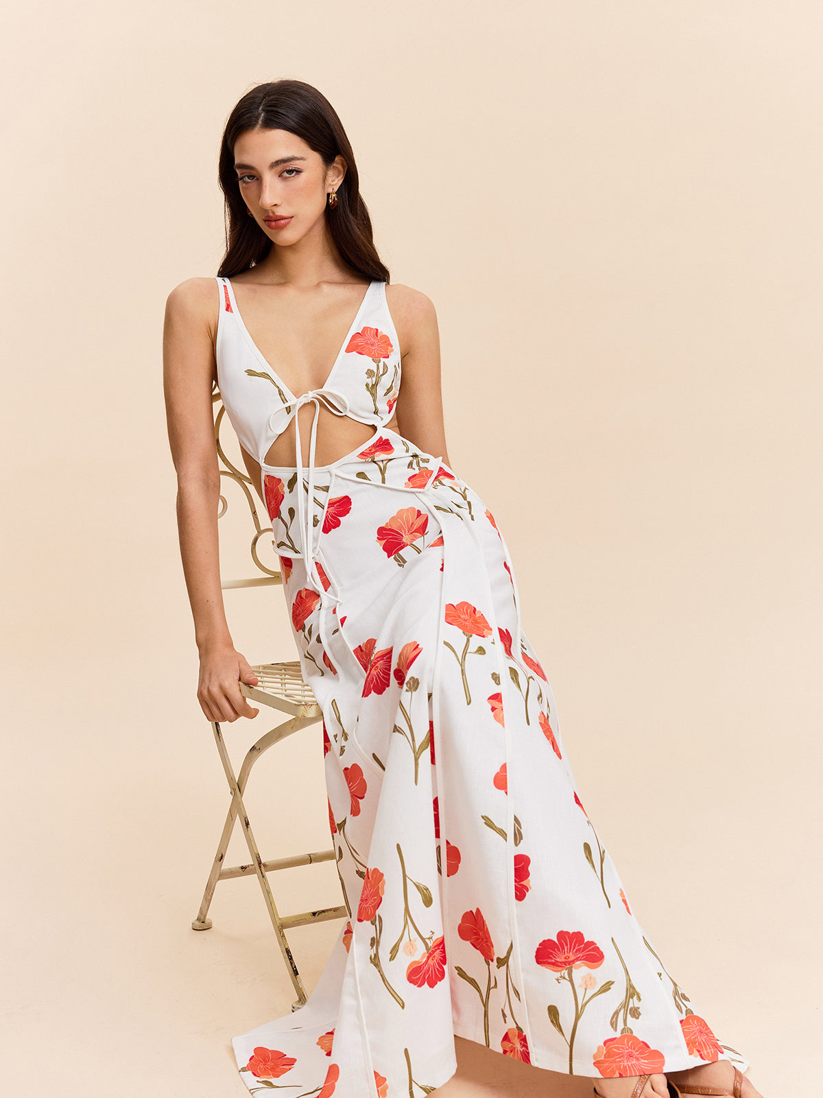 Floral Cut-Out Tie-Back Dress