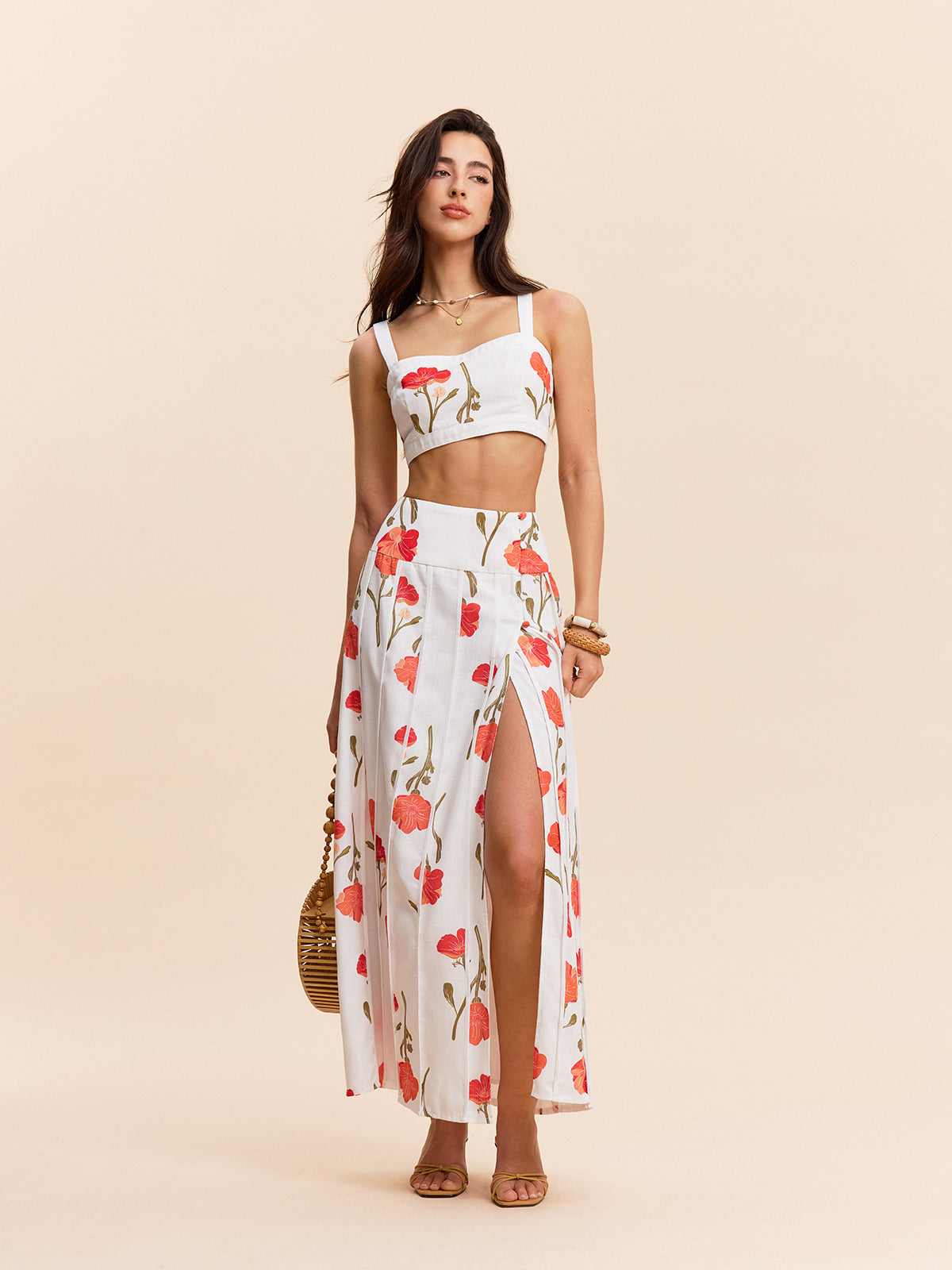 Floral Crop Top With Skirt Set