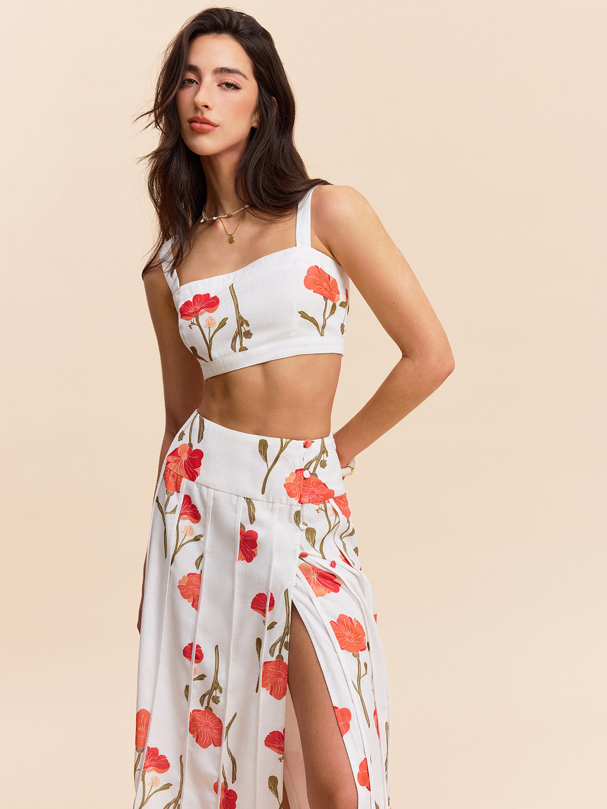 Floral Crop Top With Skirt Set