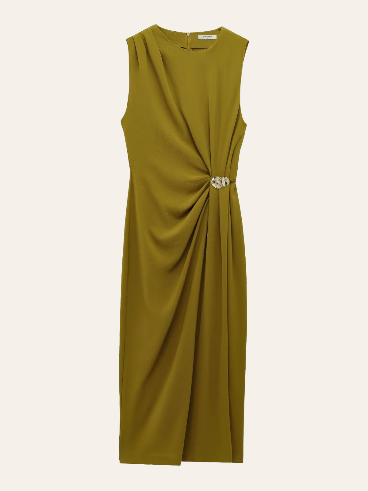 Metal Detail Shirred Waist Sleeveless Spilt Dress