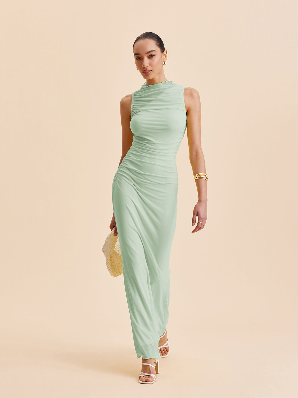 Mesh Ruched Sleeveless Dress