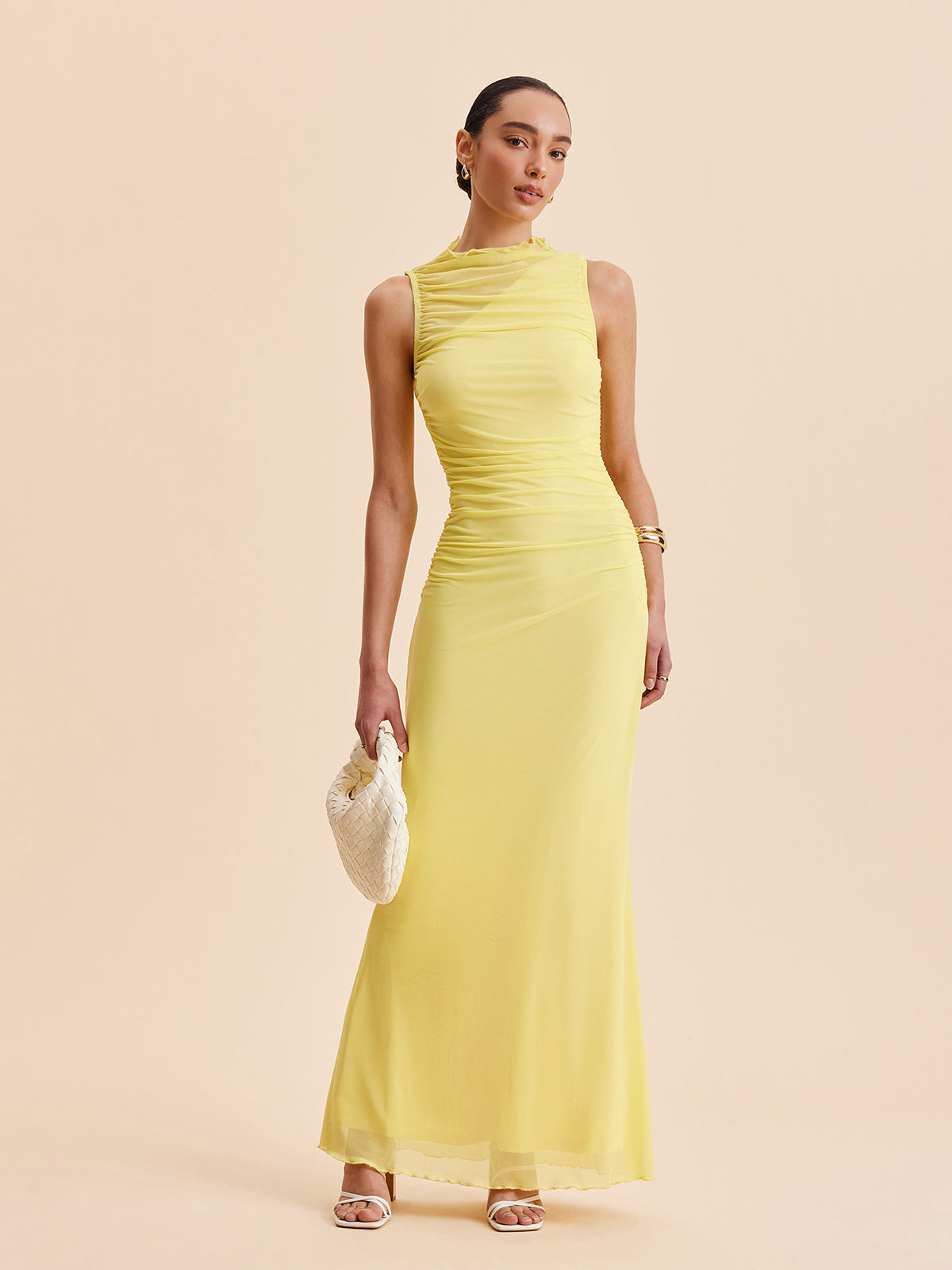 Mesh Ruched Sleeveless Dress