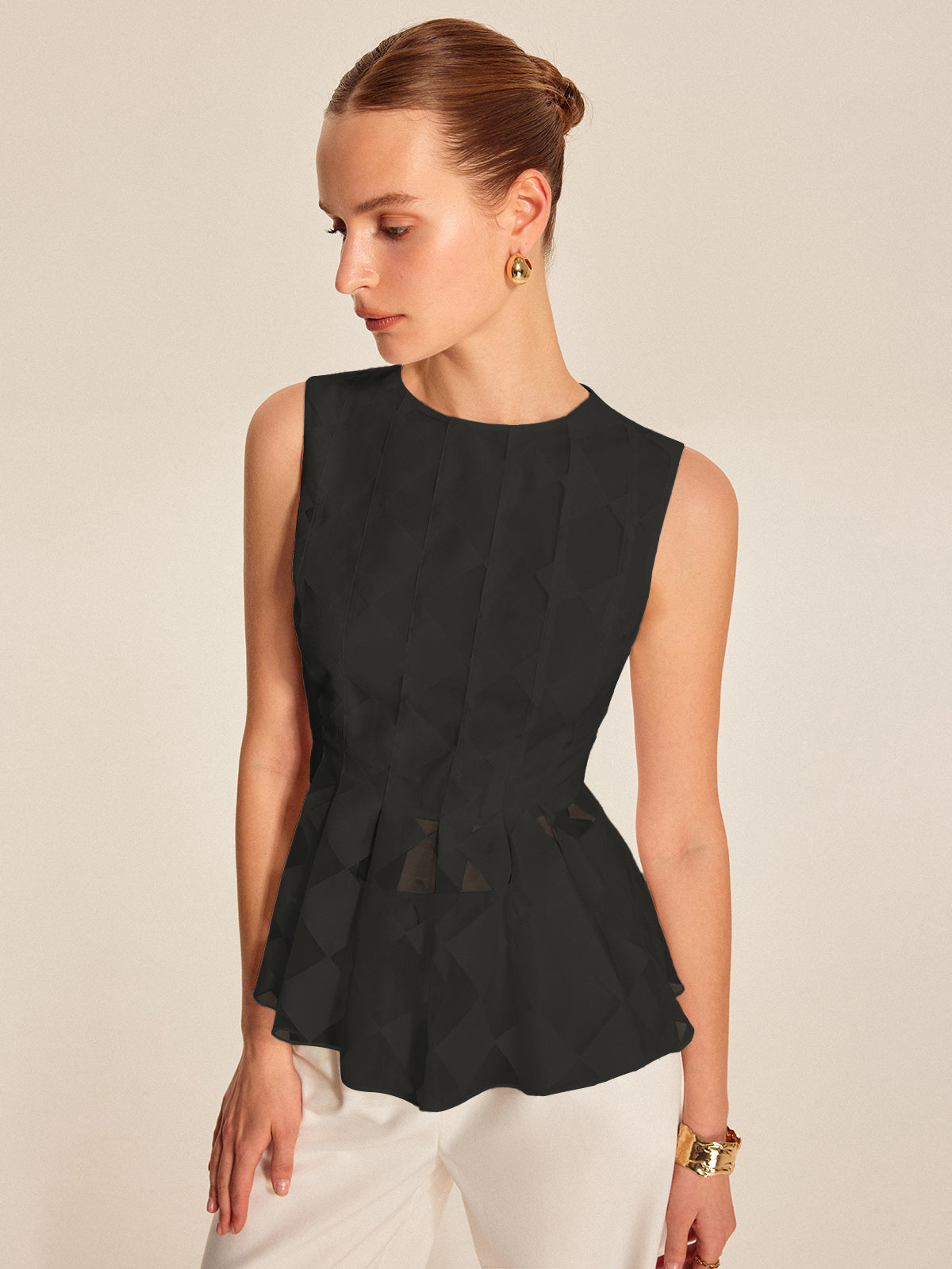 Semi-Sheer Geometric Peplum Top