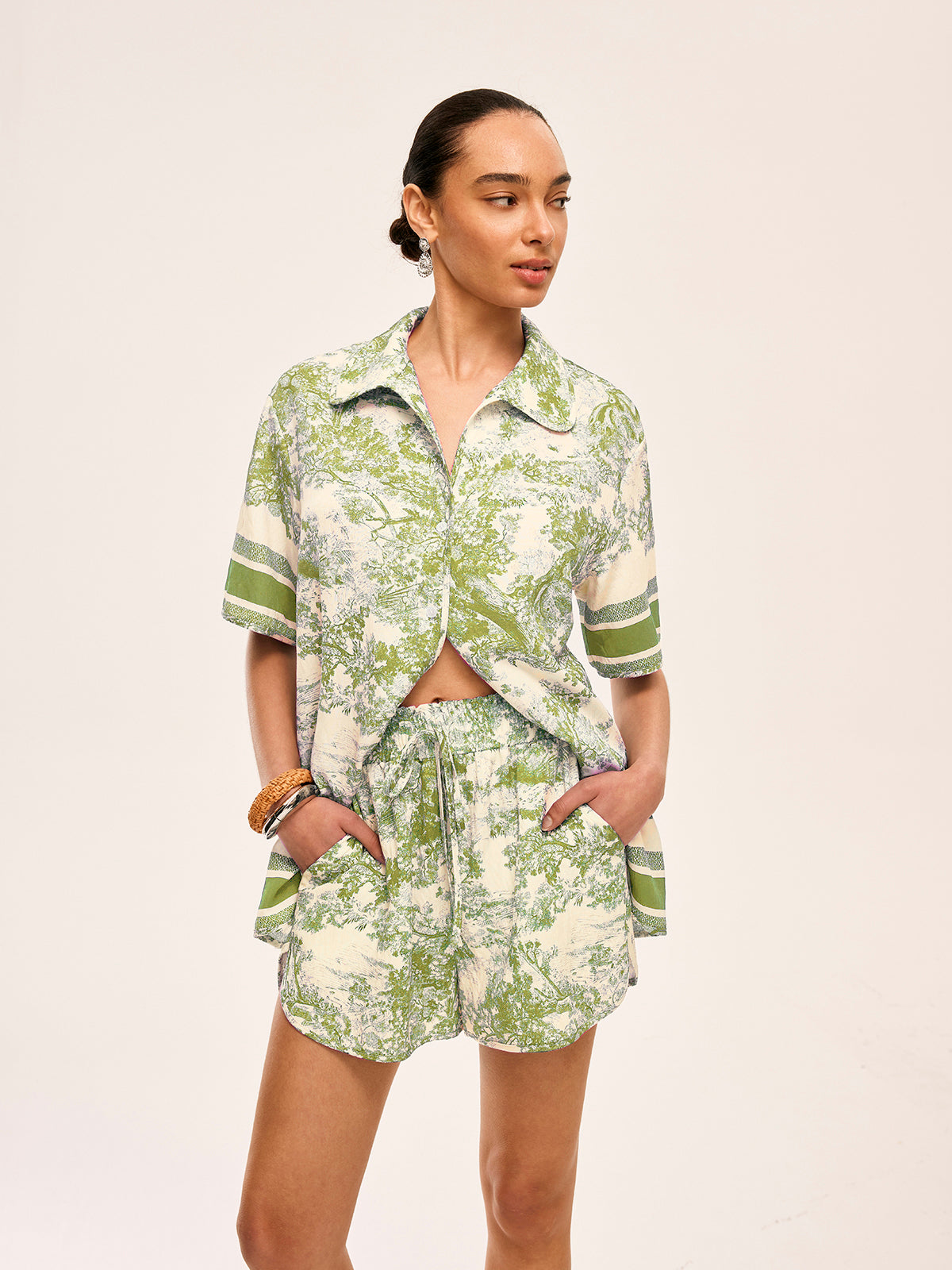 Printed Contrast Trim Shorts Sets