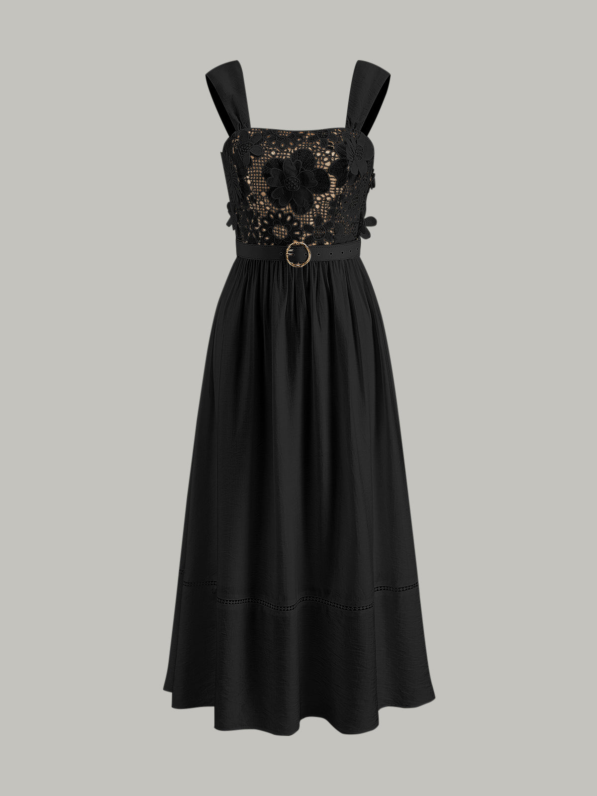 Cotton Floral Lace Belted Dress