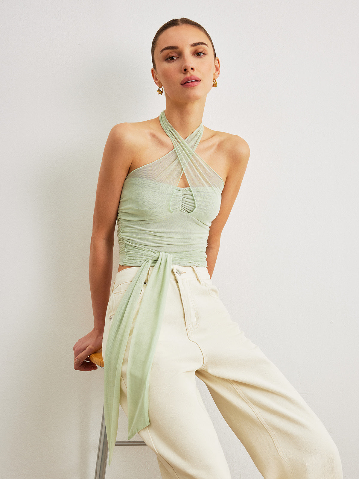 Criss-Cross Halter Linen Crop Top