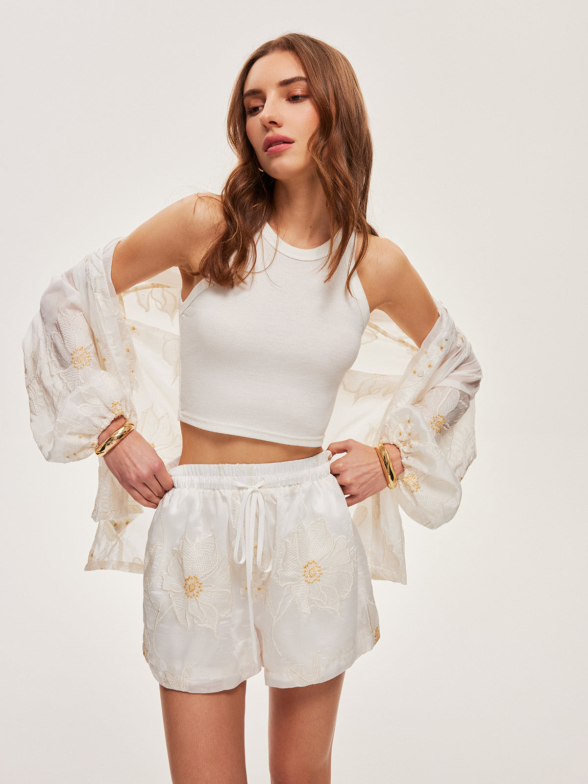 Semi-Sheer Floral Shorts Set