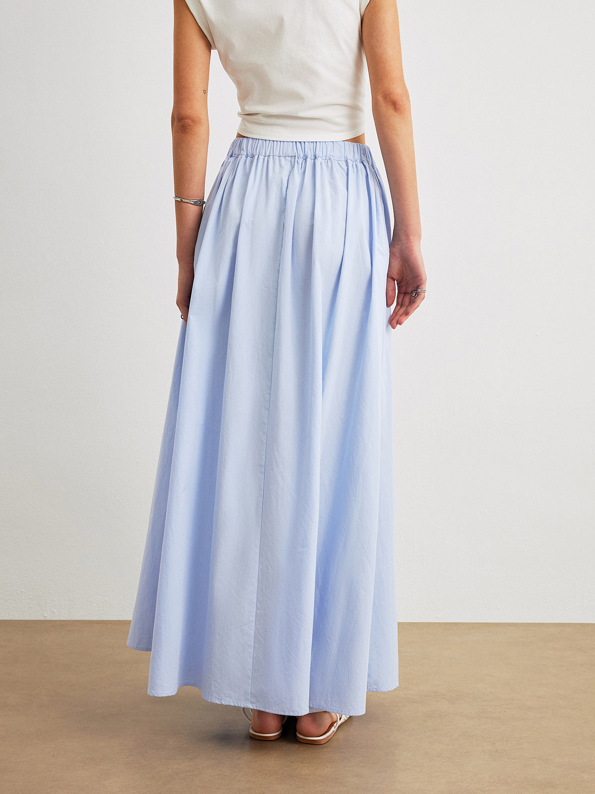 Cotton Midi A-Line Skirt With Pockets