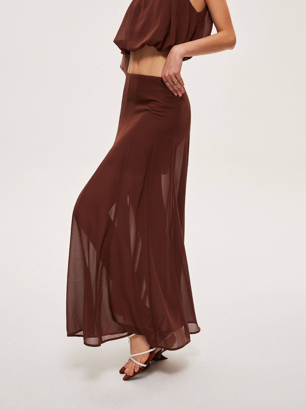 Chiffon Semi-Sheer A-Line Skirt