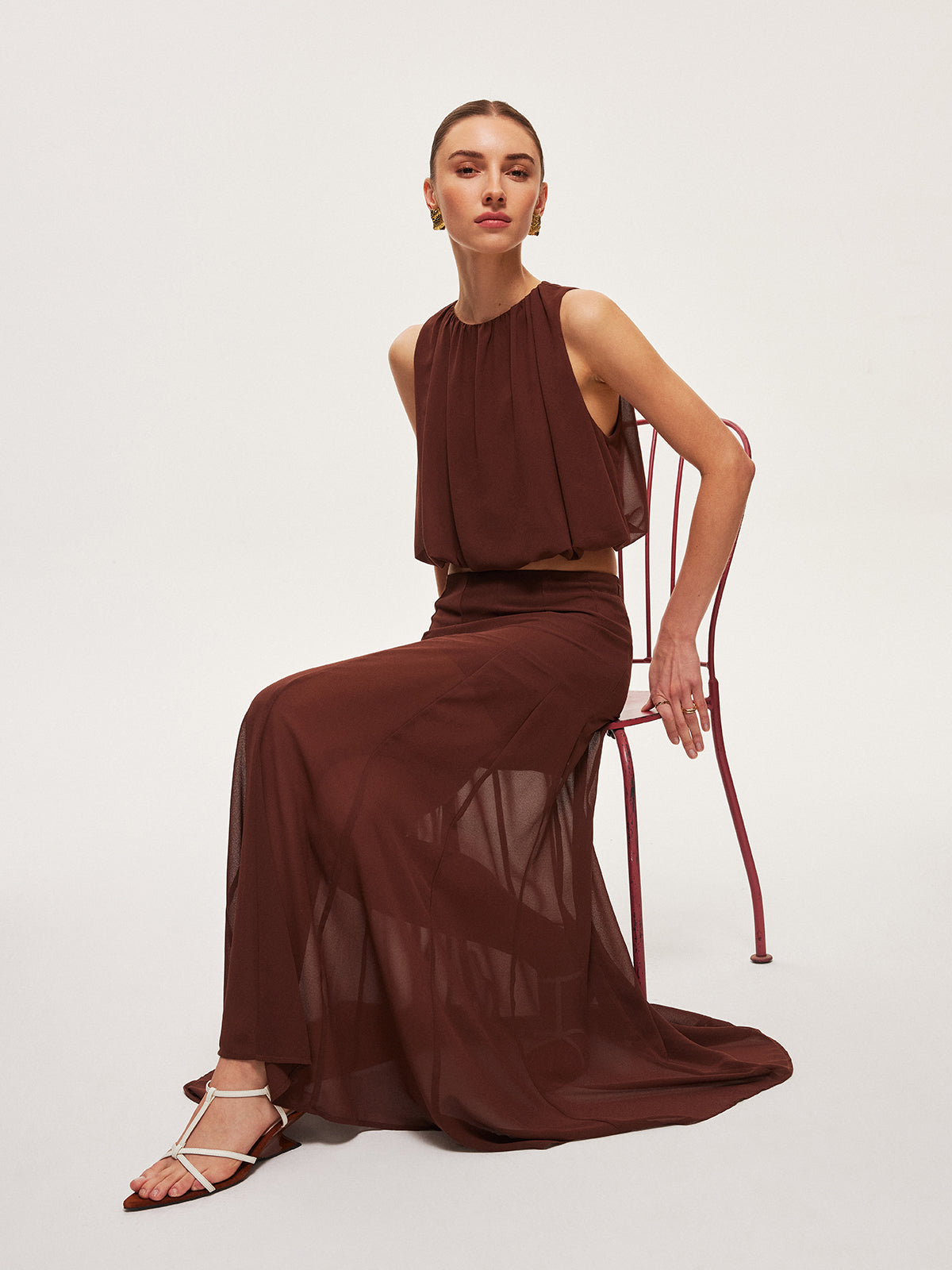 Chiffon Sleeveless Crop Top