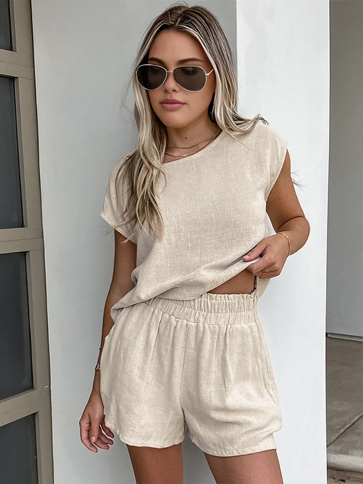 Cotton & Linen Pockets Shorts Set